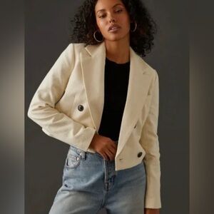 Anthropologie Cream Double-Breasted Blazer